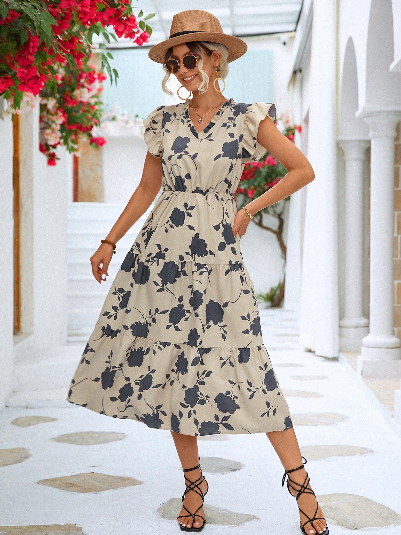 Floral V-Neck Midi Dress - Olive Ave