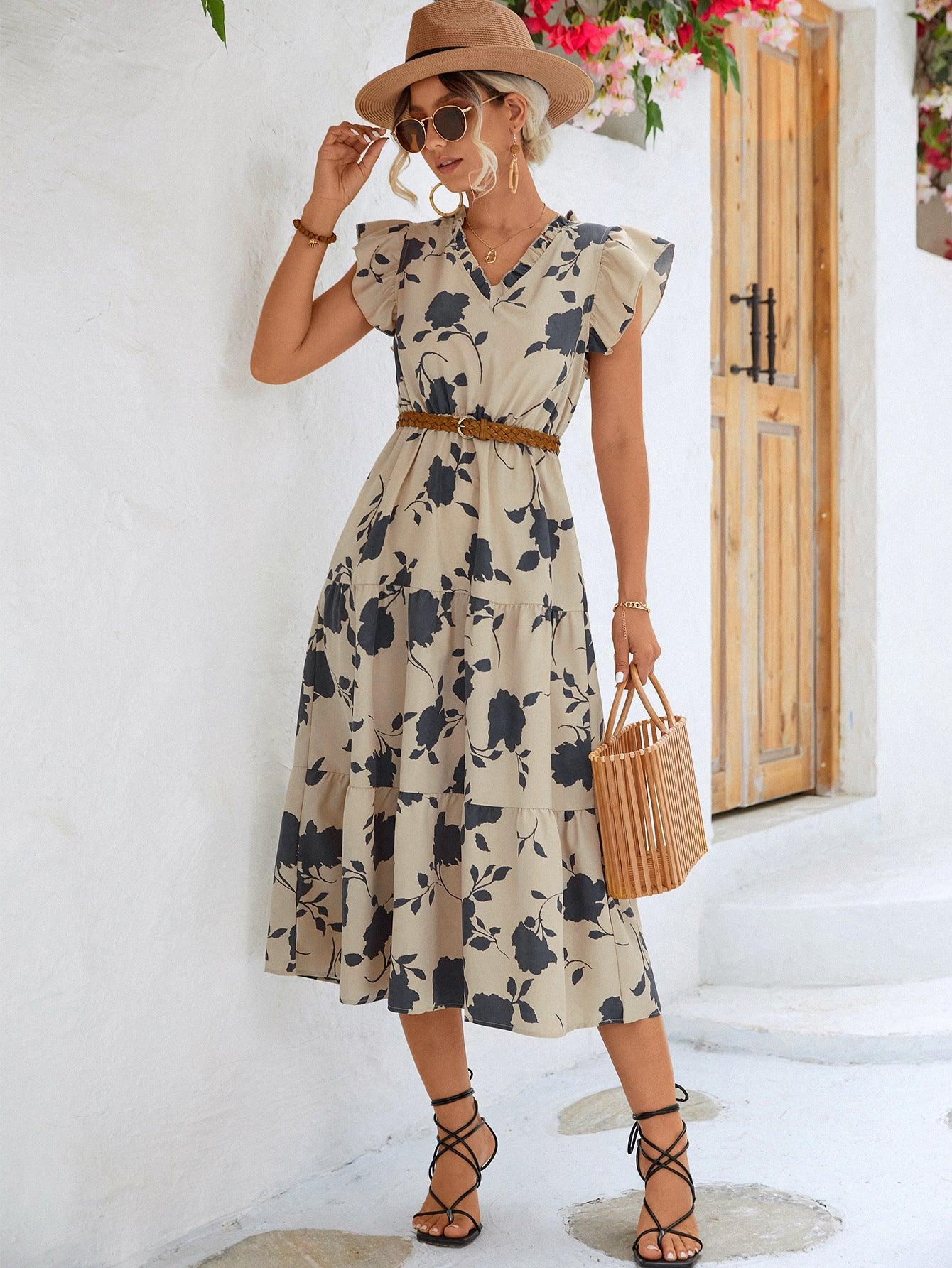 Floral V-Neck Midi Dress - Olive Ave