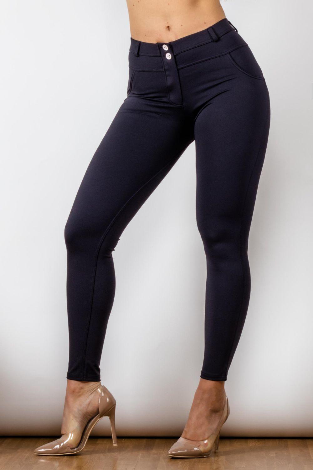 Full Size Buttoned Leggings in Navy - Olive Ave