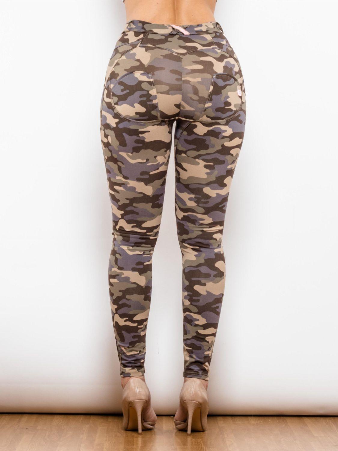 Full Size Camouflage Buttoned Leggings - Olive Ave