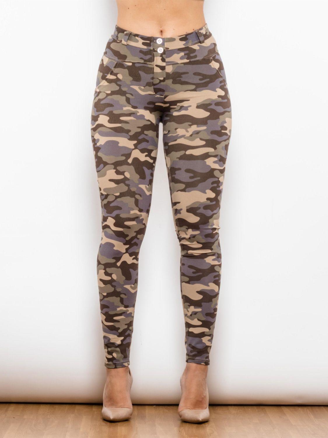 Full Size Camouflage Buttoned Leggings - Olive Ave