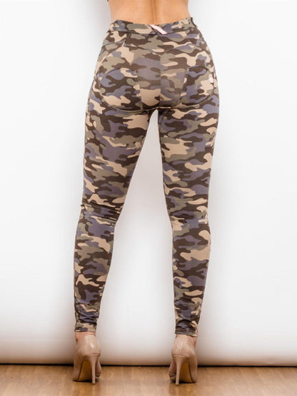 Full Size Camouflage Buttoned Leggings - Olive Ave