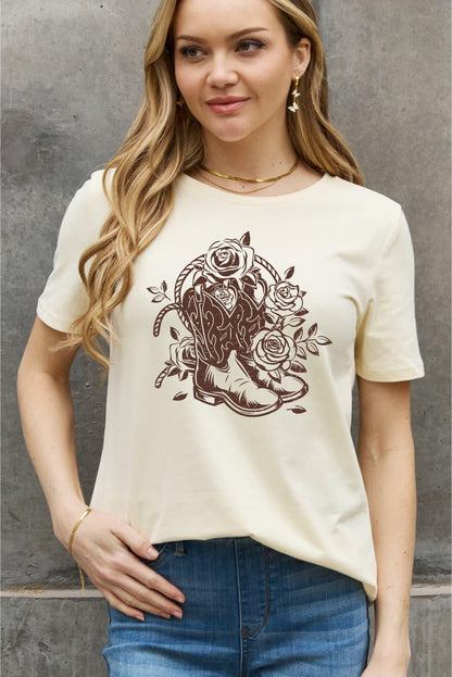 Full Size Cowboy Boots Flower Graphic Tee - Olive Ave
