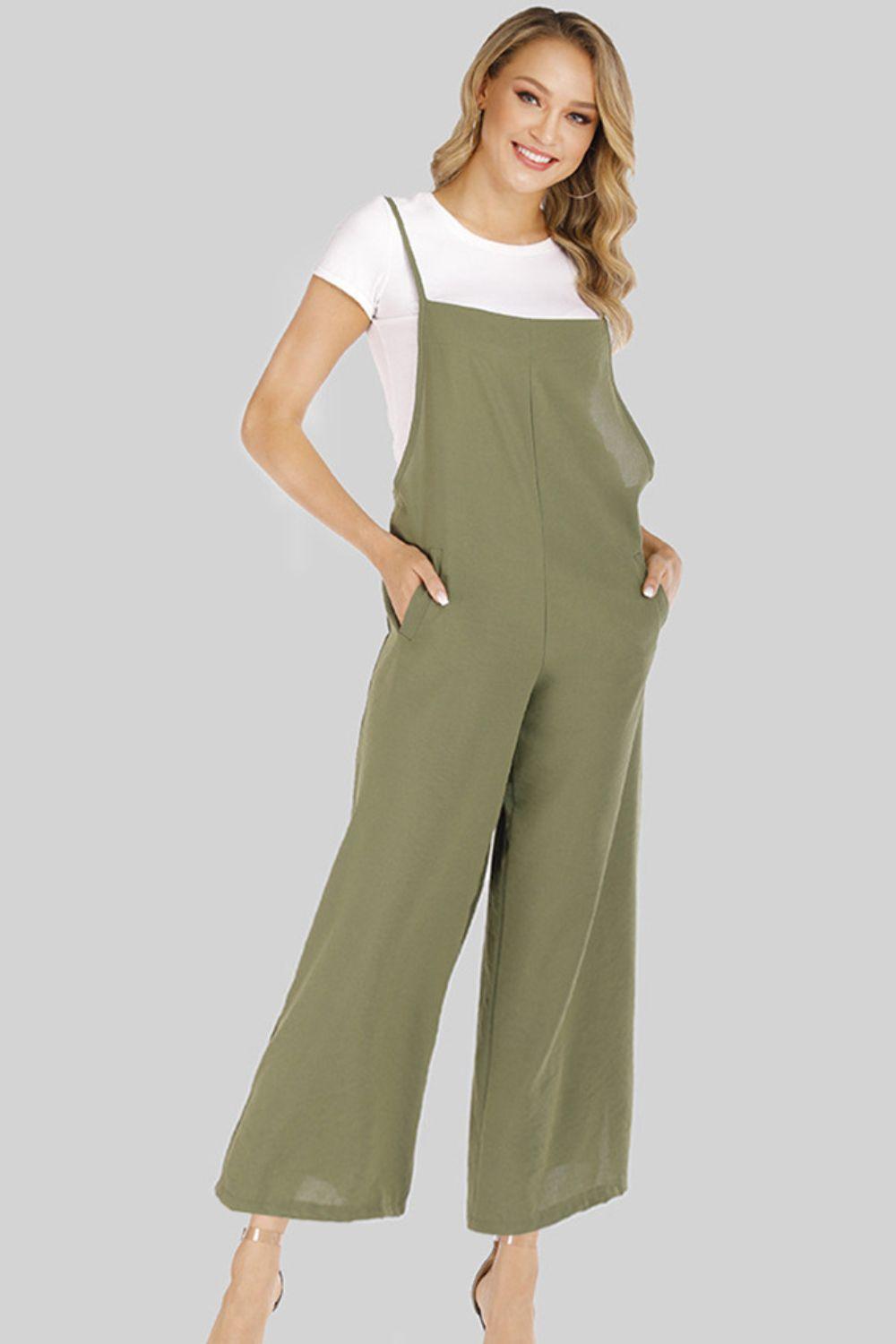 Full Size Cropped Wide Leg Overalls - Olive Ave