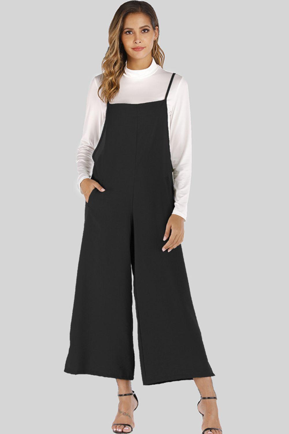 Full Size Cropped Wide Leg Overalls - Olive Ave