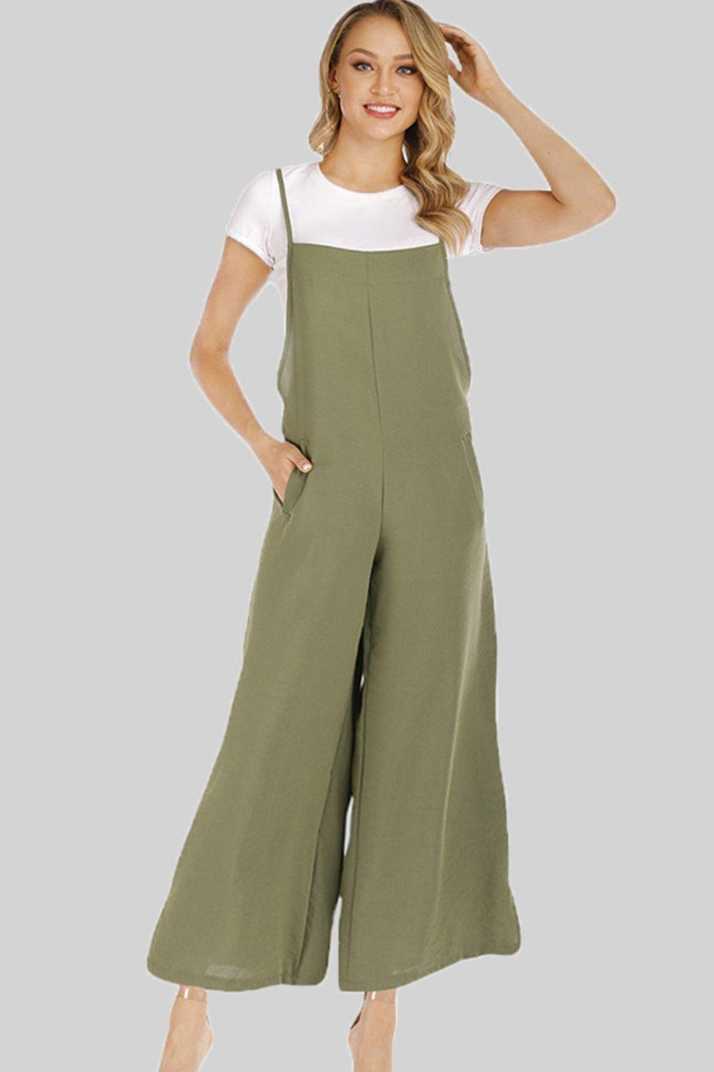 Full Size Cropped Wide Leg Overalls - Olive Ave