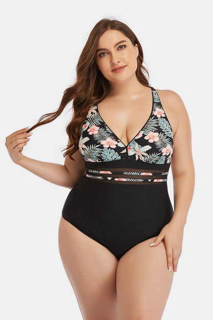 Full Size Floral Cutout One-Piece Swimsuit - Olive Ave