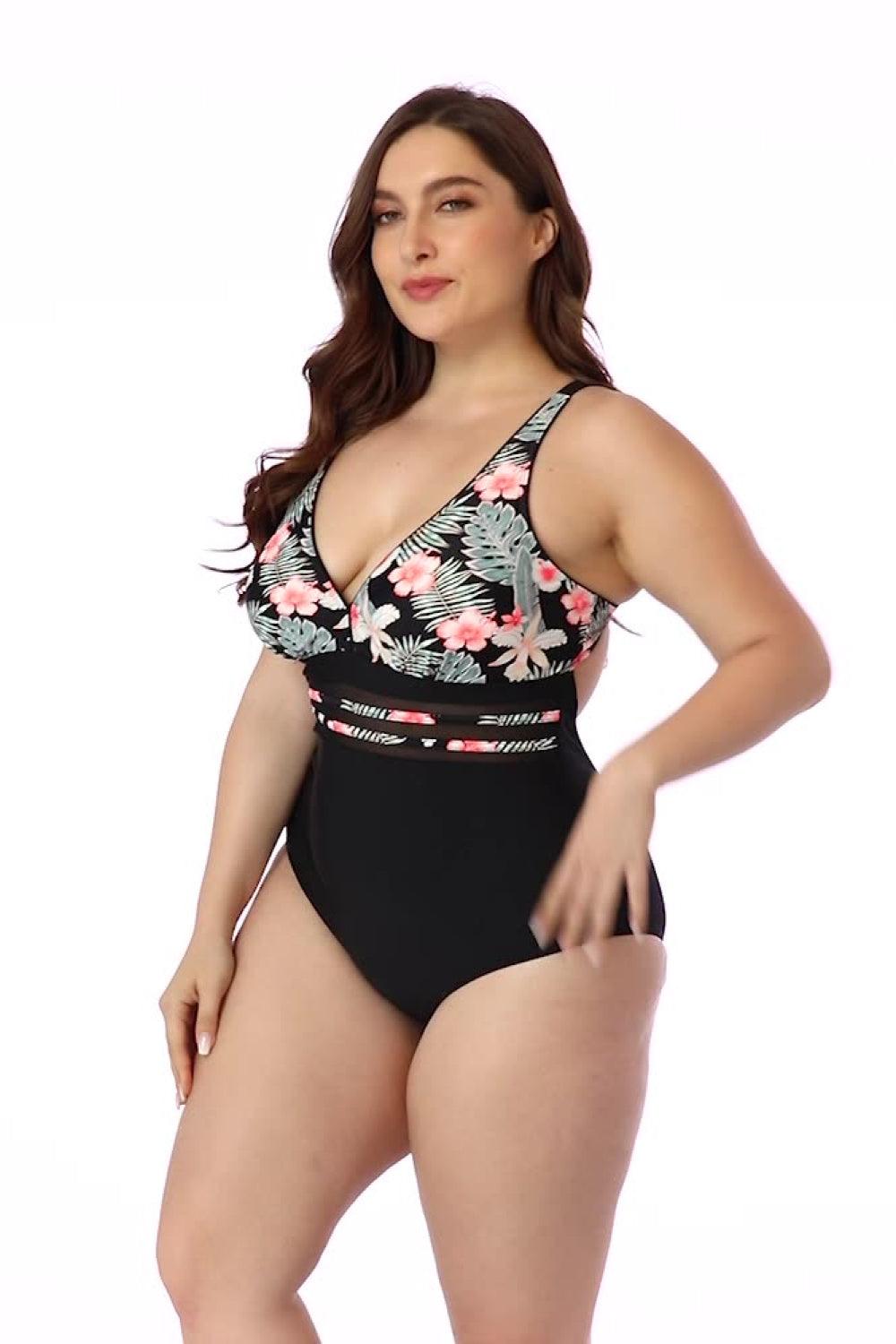 Full Size Floral Cutout One-Piece Swimsuit - Olive Ave