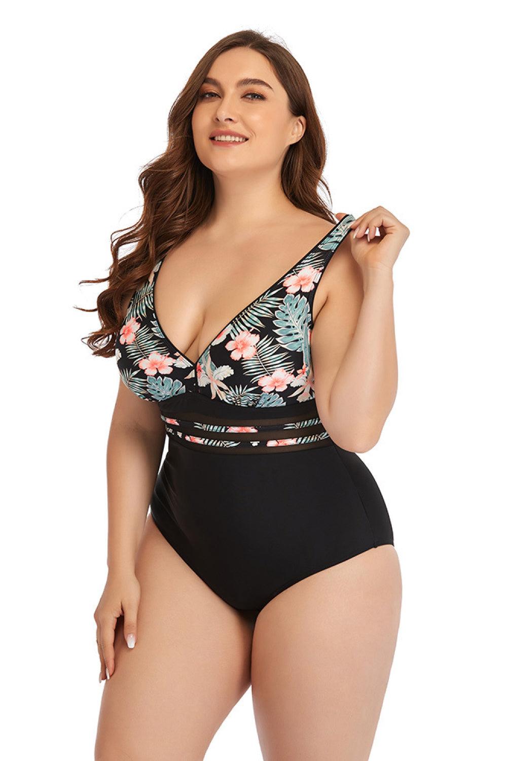 Full Size Floral Cutout One-Piece Swimsuit - Olive Ave