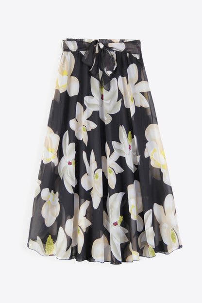 Full Size Floral Tie-Waist Skirt - Olive Ave