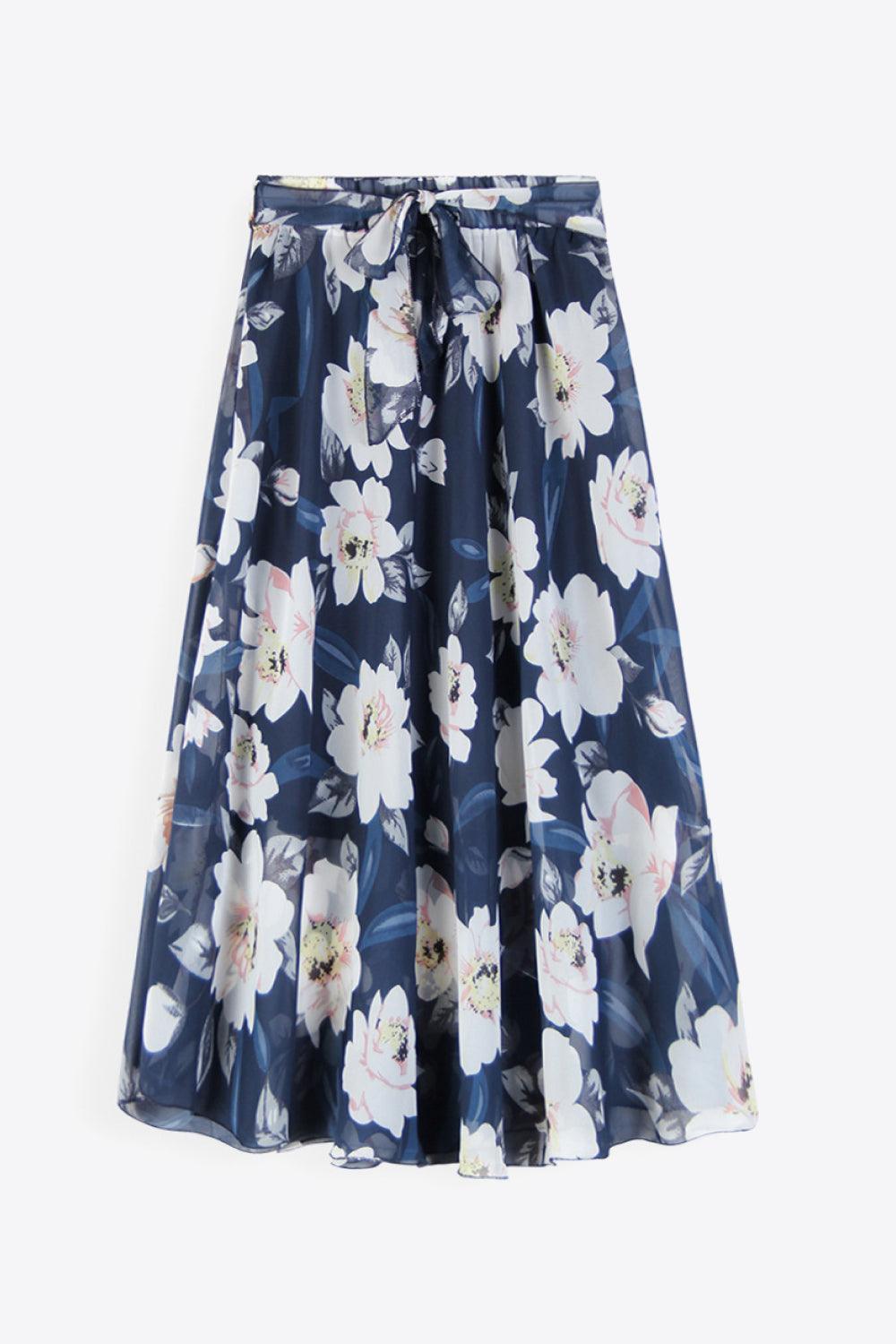 Full Size Floral Tie-Waist Skirt - Olive Ave