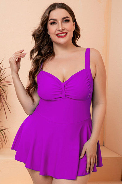 Full Size Gathered Detail Swim Dress - Olive Ave