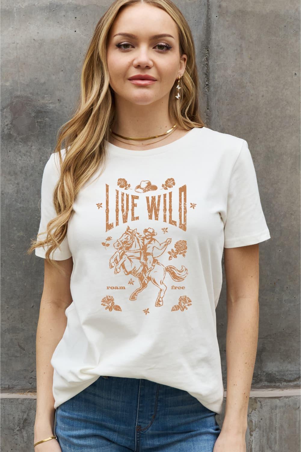 Full Size LIVE WILD ROAM FREE Graphic Tee - Olive Ave