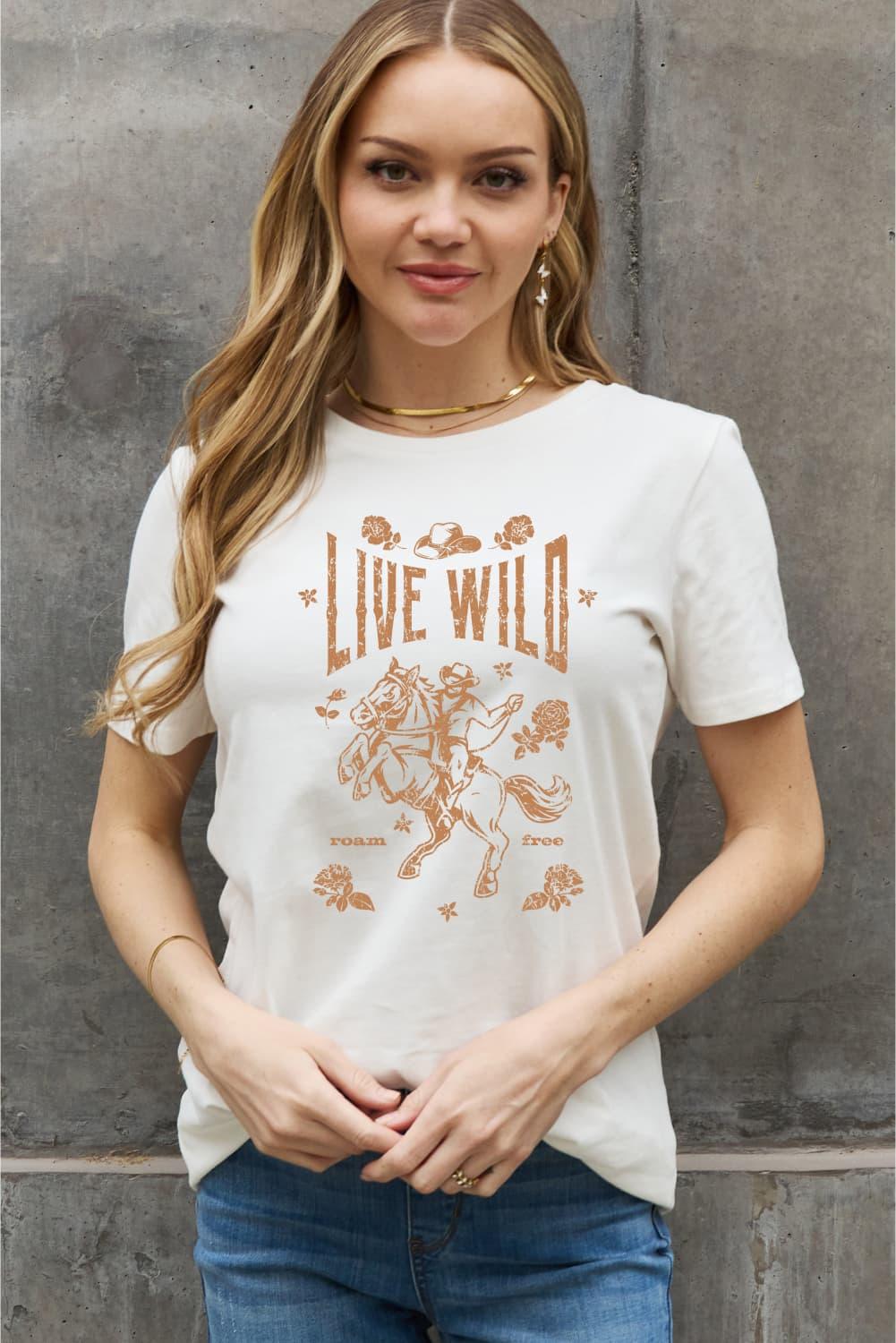 Full Size LIVE WILD ROAM FREE Graphic Tee - Olive Ave