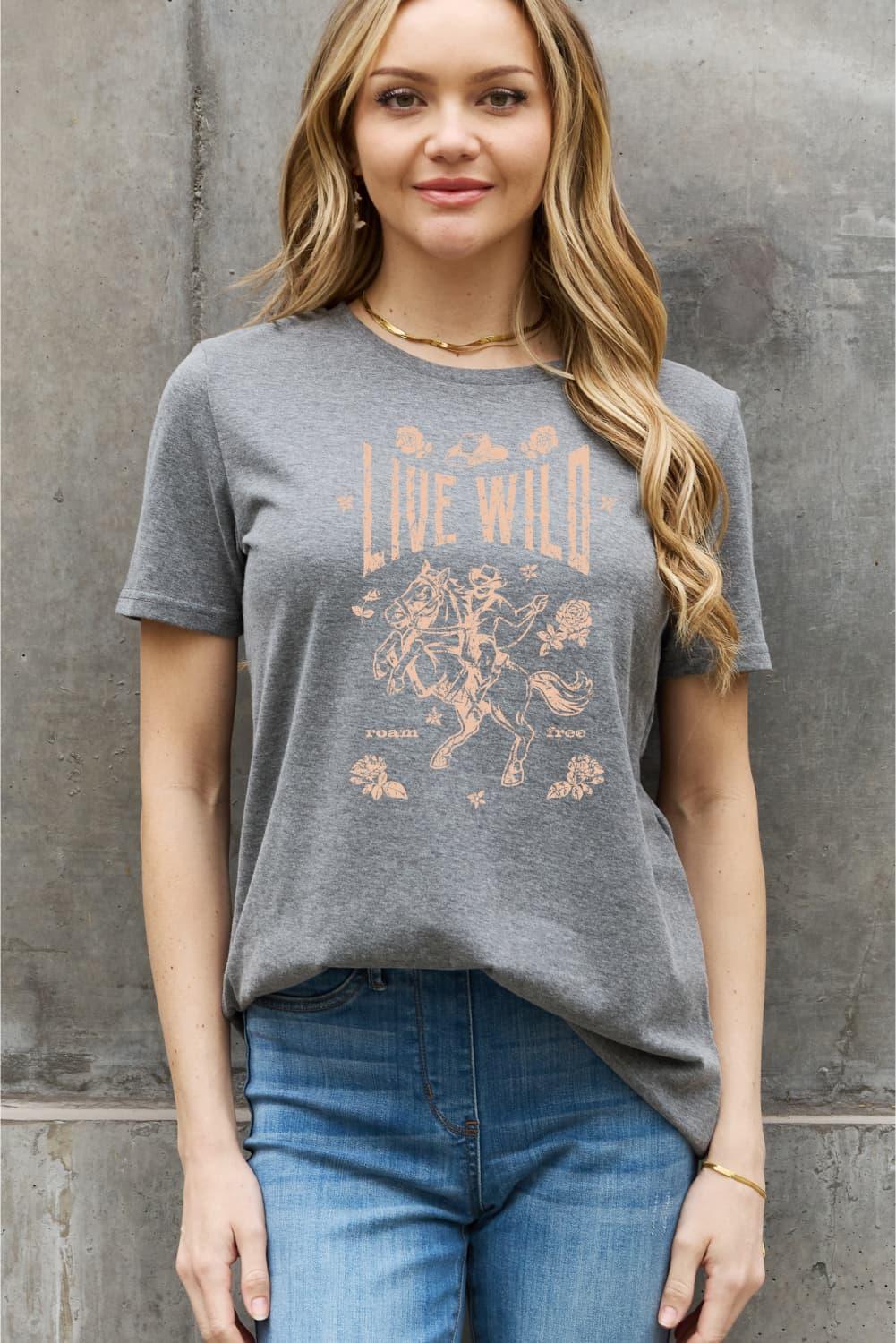 Full Size LIVE WILD ROAM FREE Graphic Tee - Olive Ave