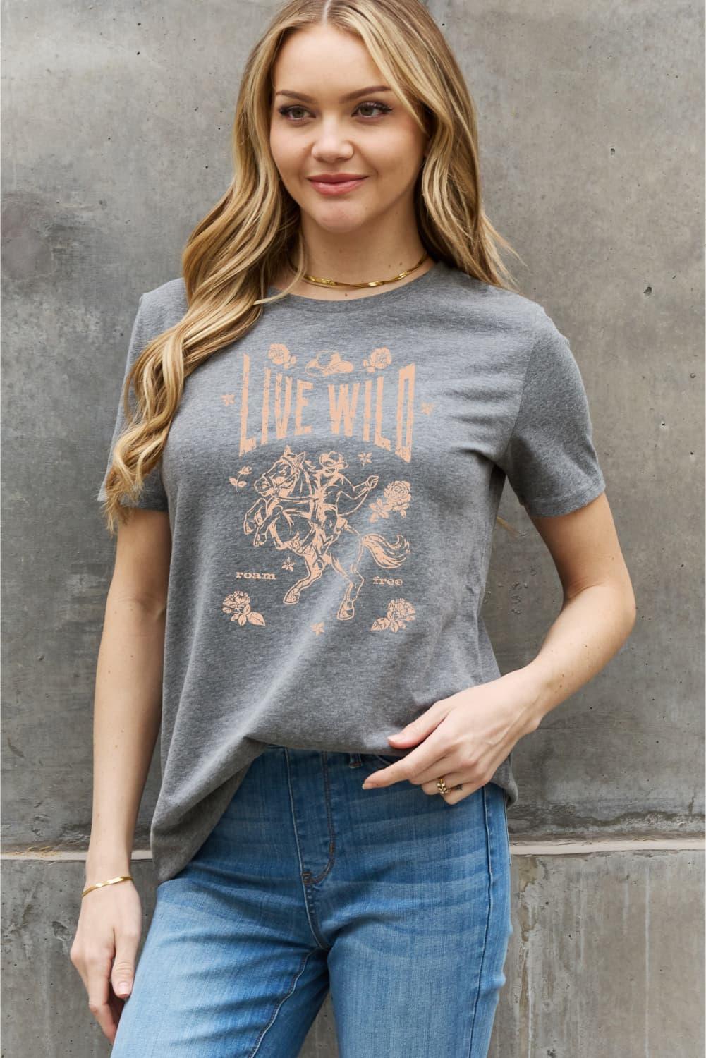 Full Size LIVE WILD ROAM FREE Graphic Tee - Olive Ave
