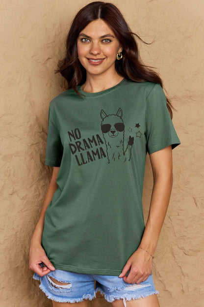 Full Size NO DRAMA LLAMA Graphic Cotton Tee - Olive Ave