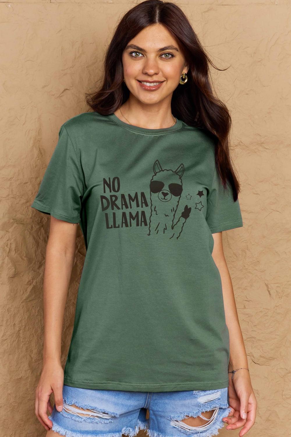 Full Size NO DRAMA LLAMA Graphic Cotton Tee - Olive Ave