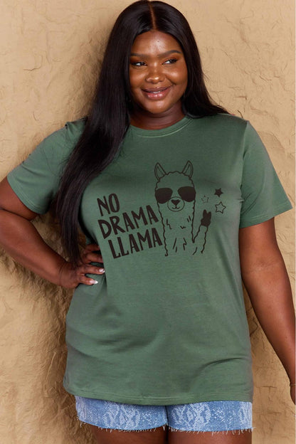 Full Size NO DRAMA LLAMA Graphic Cotton Tee - Olive Ave