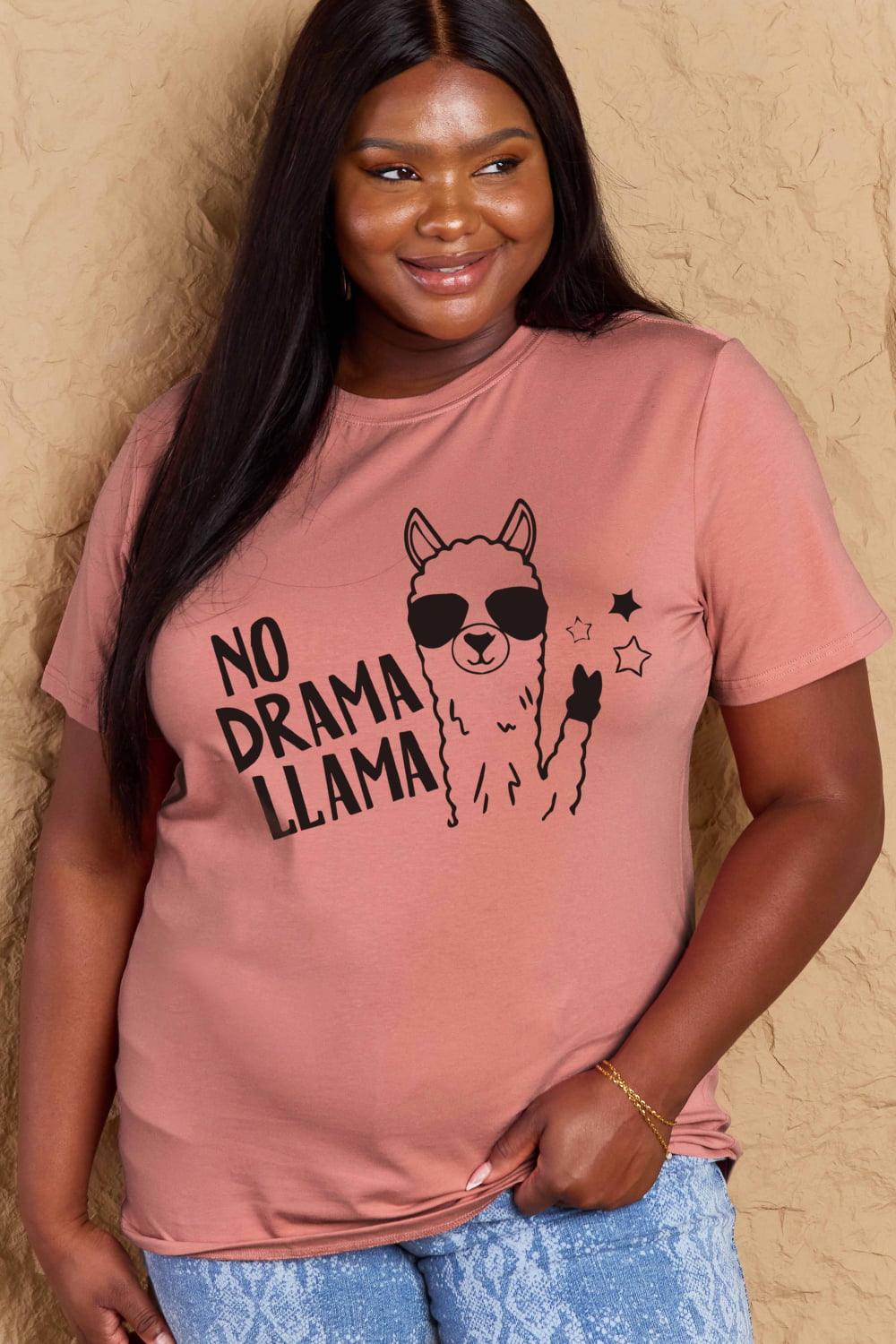 Full Size NO DRAMA LLAMA Graphic Cotton Tee - Olive Ave