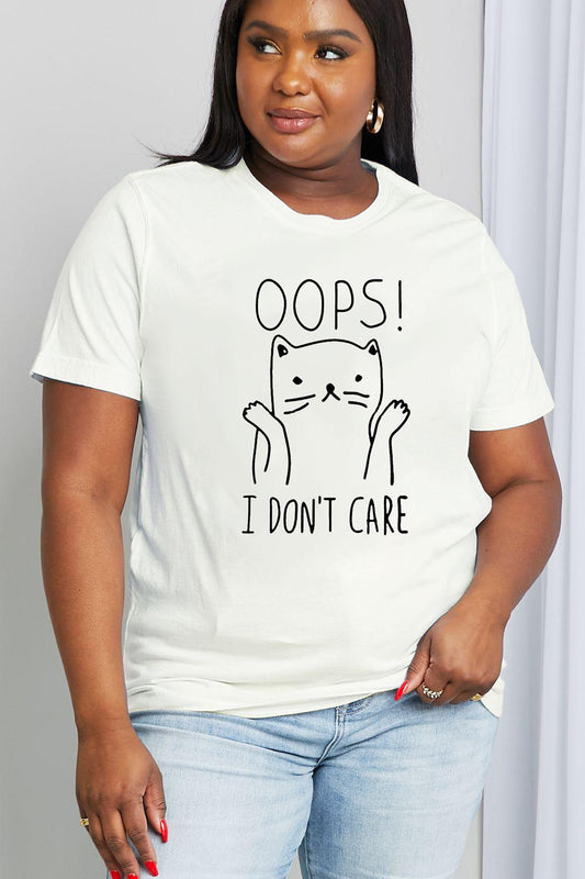 Full Size OOPS I DON’T CARE Graphic Tee - Olive Ave