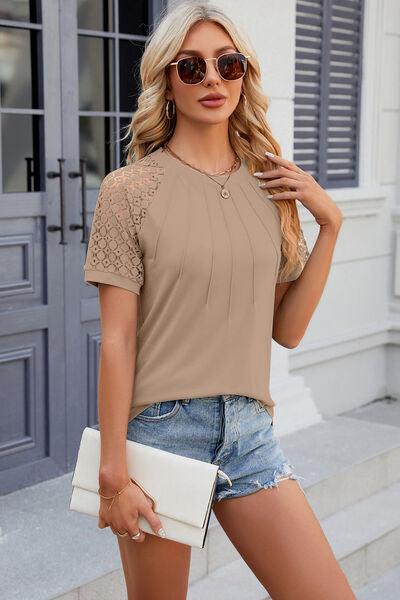 Full Size Openwork Short Sleeve Top in 8 Colors - Olive Ave