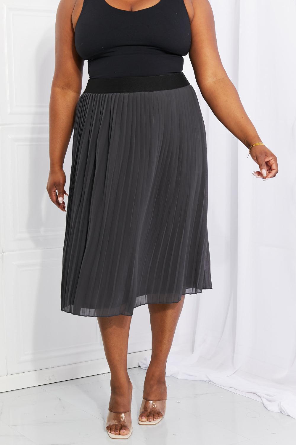 Full Size Romantic At Heart Pleated Chiffon Midi Skirt - Olive Ave