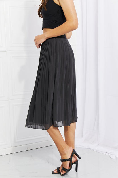 Full Size Romantic At Heart Pleated Chiffon Midi Skirt - Olive Ave