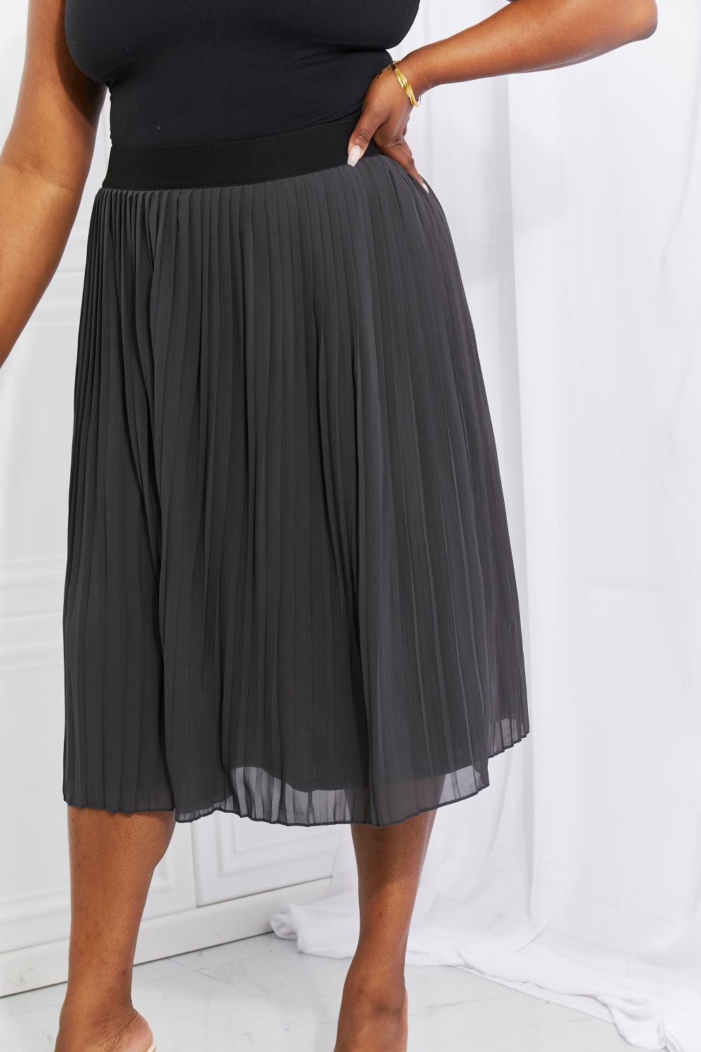 Full Size Romantic At Heart Pleated Chiffon Midi Skirt - Olive Ave