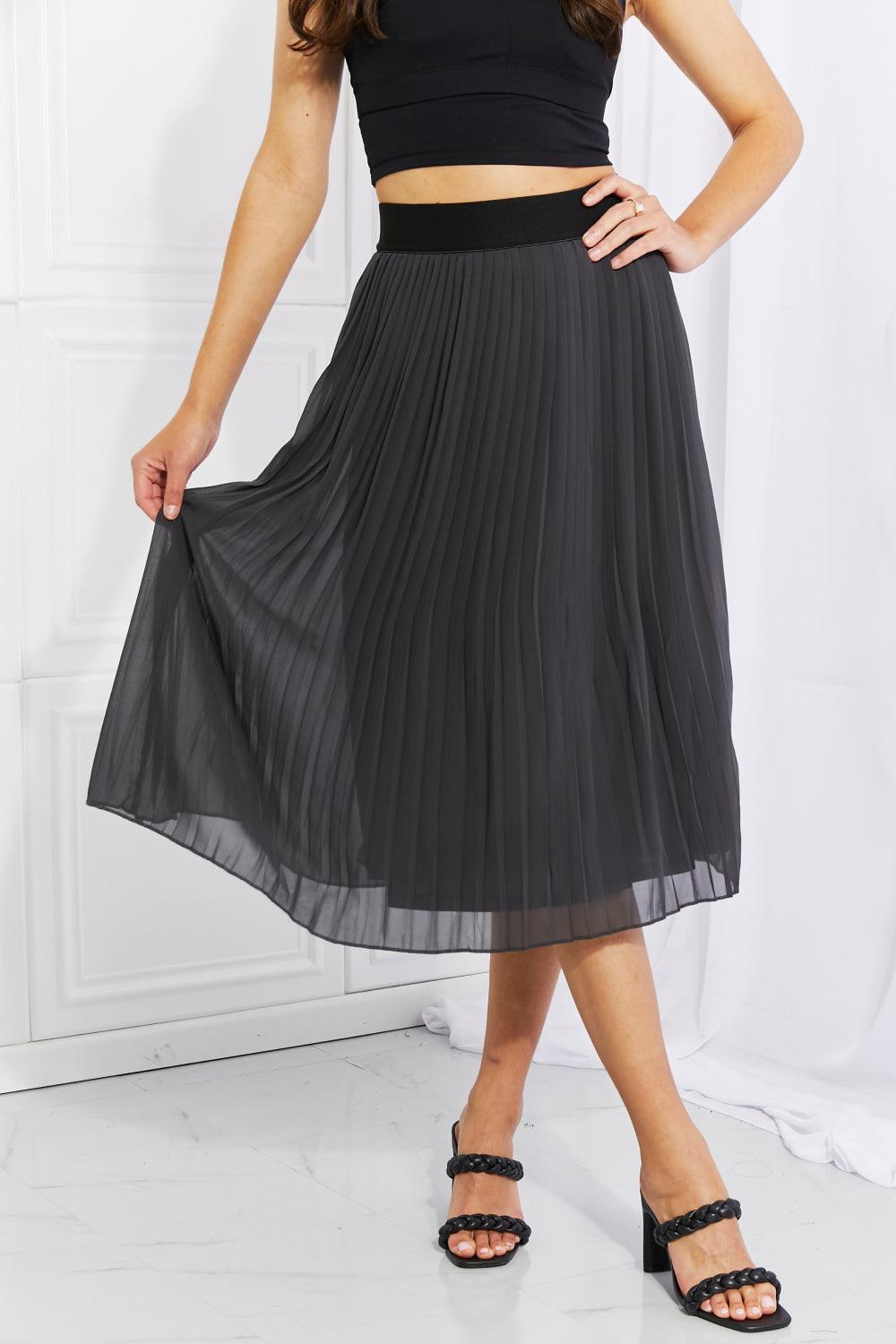 Full Size Romantic At Heart Pleated Chiffon Midi Skirt - Olive Ave