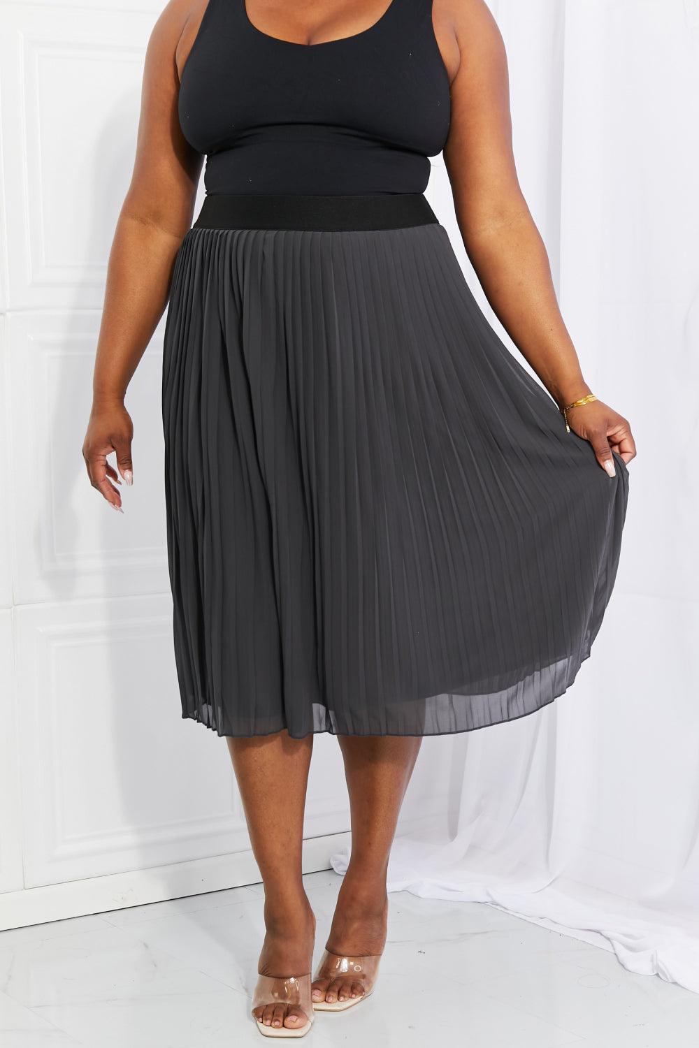 Full Size Romantic At Heart Pleated Chiffon Midi Skirt - Olive Ave