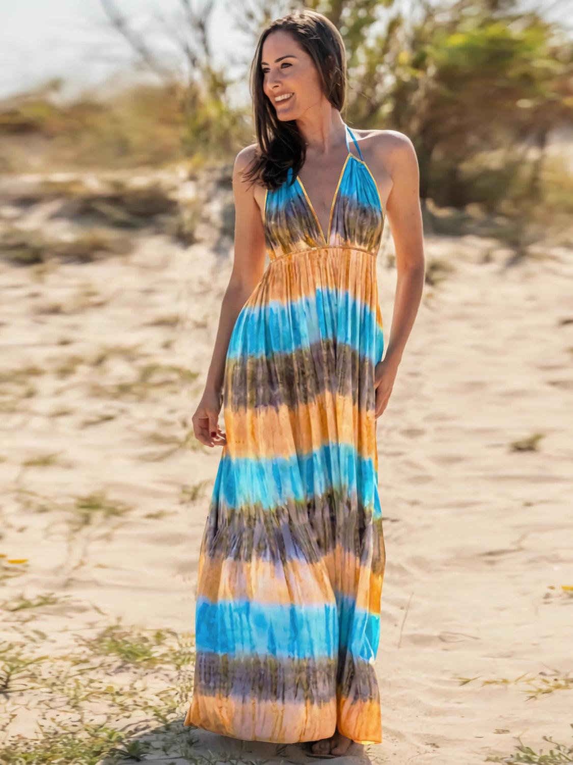 Full Size Tie-Dye Halter Sleeveless Dress in 3 Colors - Olive Ave