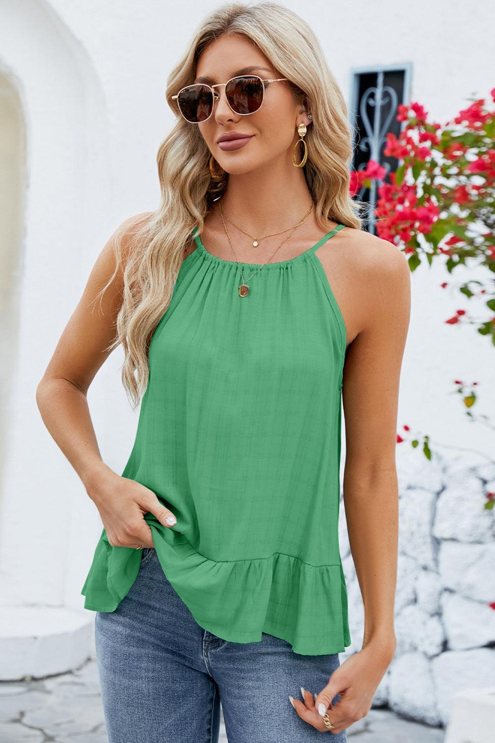 Full Size Tied Ruffled Cami in 8 Colors - Olive Ave