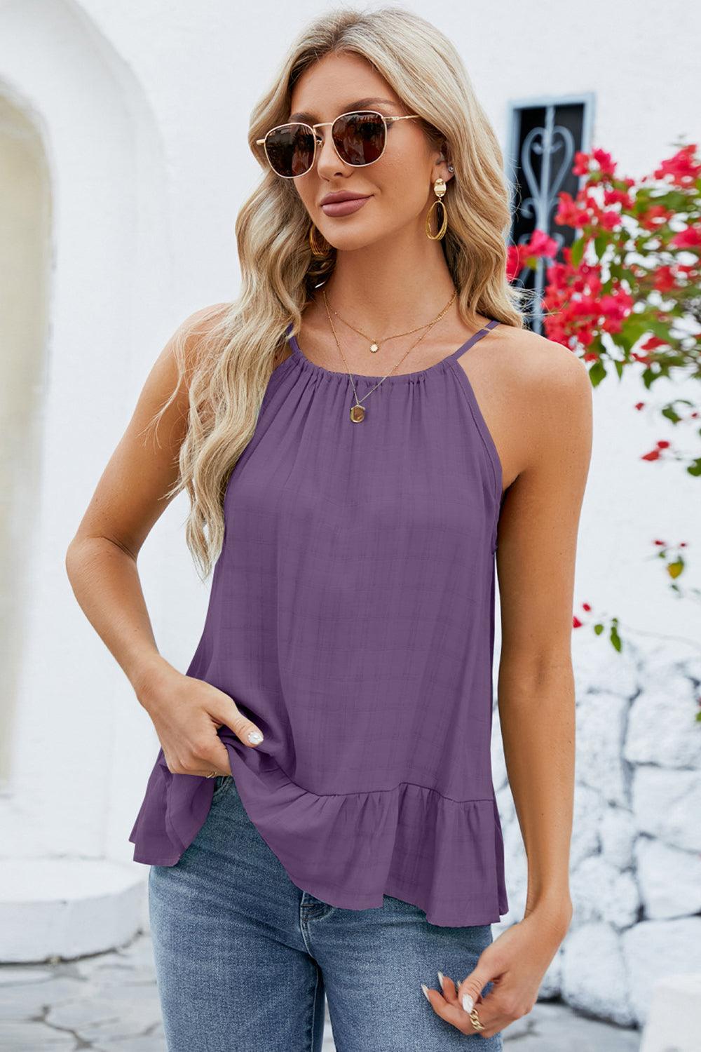 Full Size Tied Ruffled Cami in 8 Colors - Olive Ave