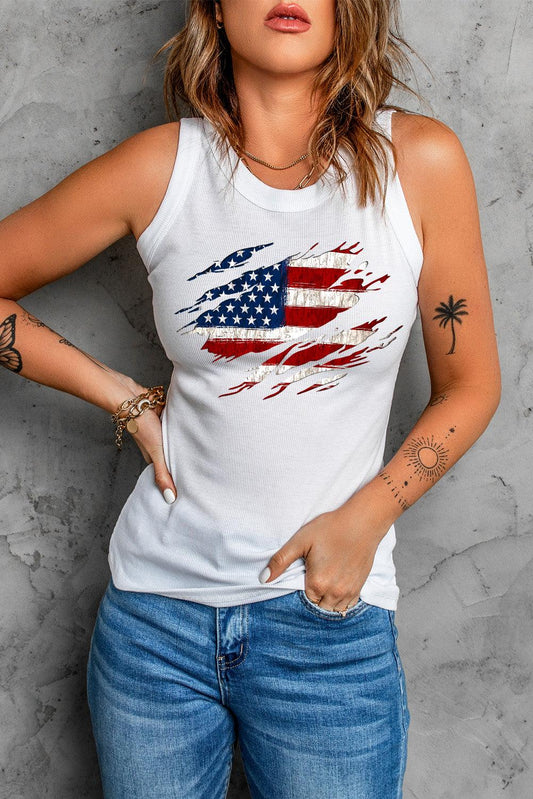 Full Size US Flag Graphic Tank - Olive Ave