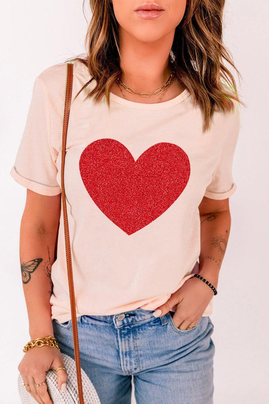 Glitter Heart Graphic T-Shirt - Olive Ave