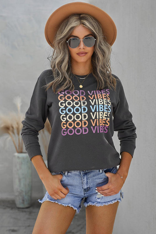 GOOD VIBES Graphic Sweatshirt - Olive Ave