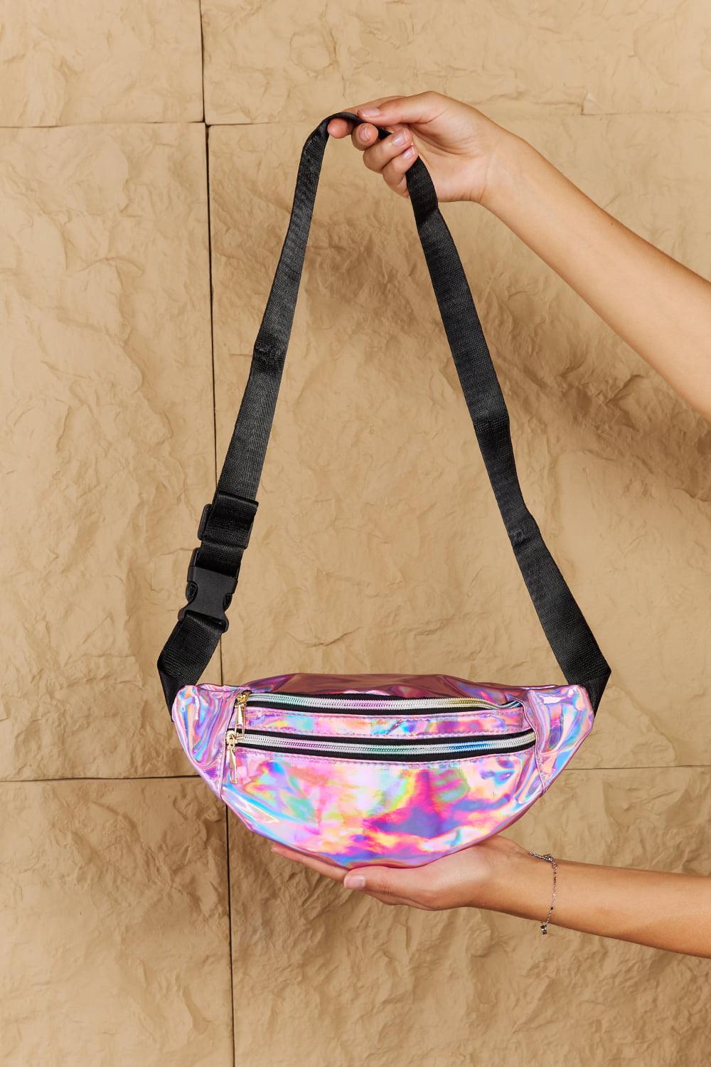 Good Vibrations Holographic Double Zipper Fanny Pack in Hot Pink - Olive Ave
