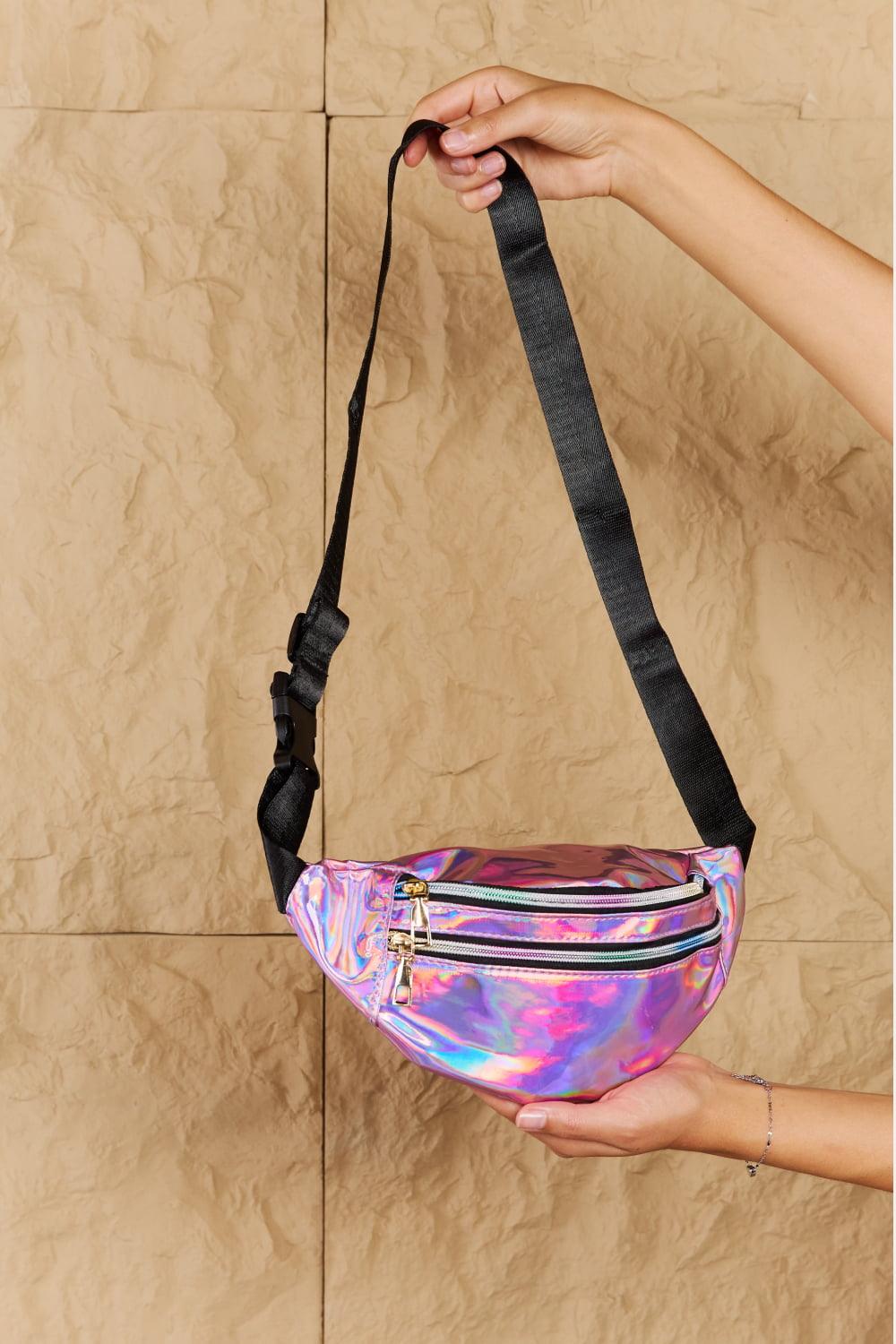 Good Vibrations Holographic Double Zipper Fanny Pack in Hot Pink - Olive Ave