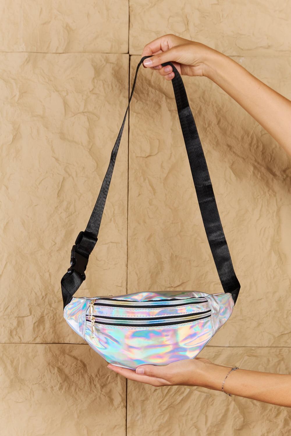 Good Vibrations Holographic Double Zipper Fanny Pack in Silver - Olive Ave