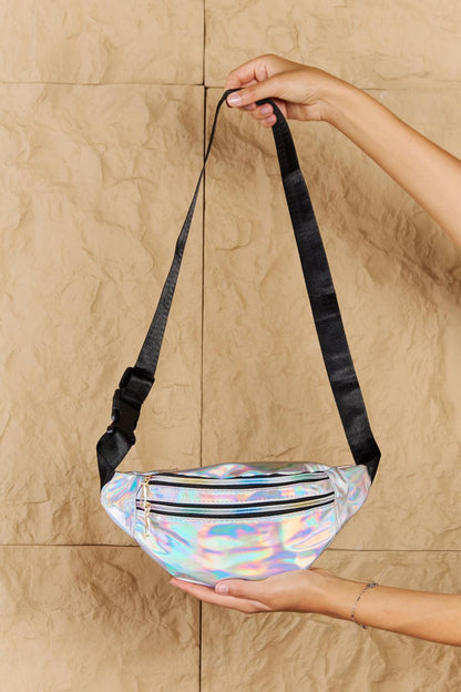 Good Vibrations Holographic Double Zipper Fanny Pack in Silver - Olive Ave