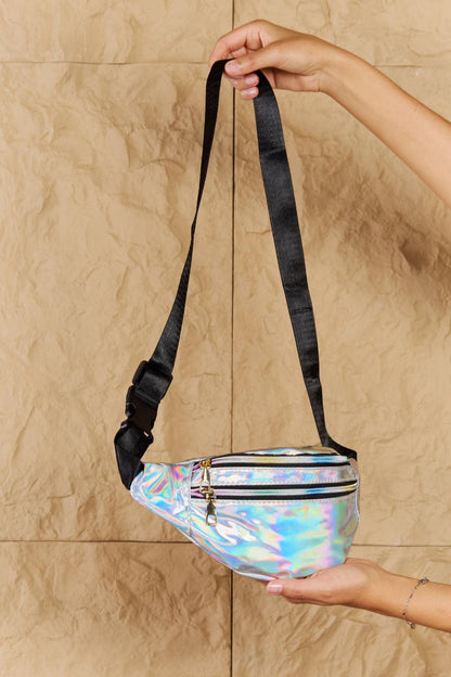 Good Vibrations Holographic Double Zipper Fanny Pack in Silver - Olive Ave