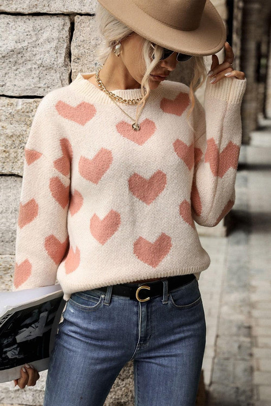 Heart Pattern Sweater - Olive Ave