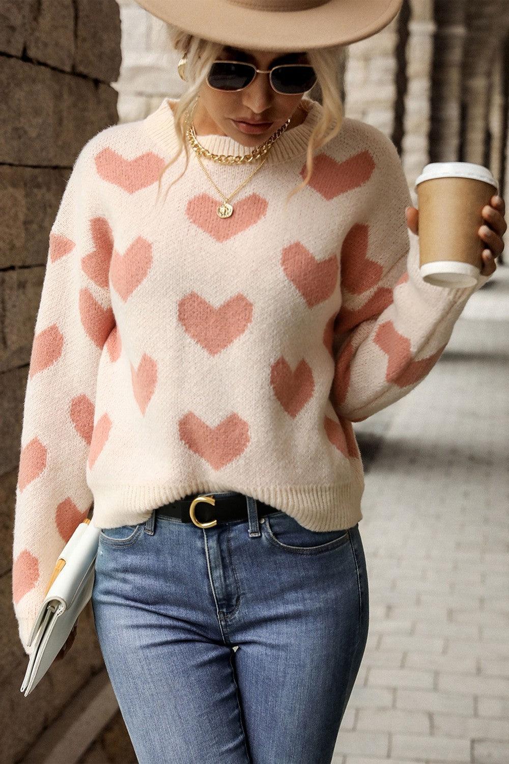 Heart Pattern Sweater - Olive Ave