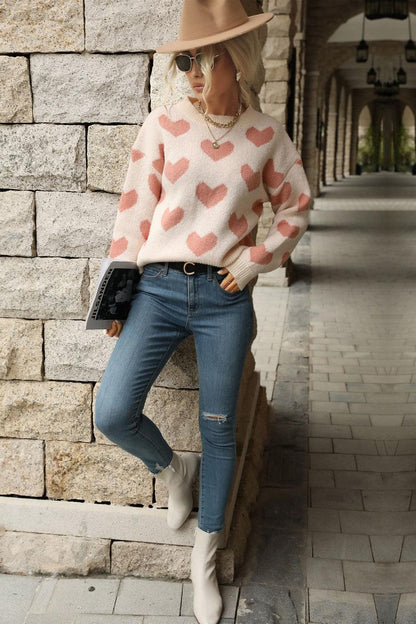 Heart Pattern Sweater - Olive Ave