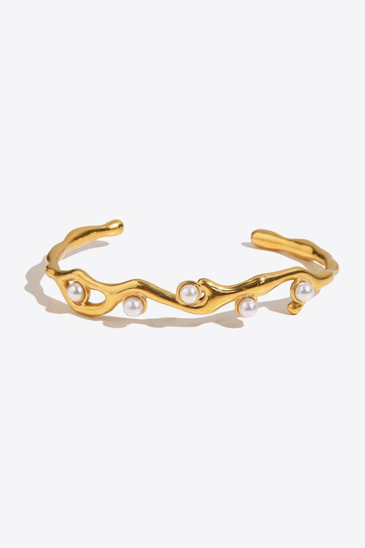 Inlaid Pearl Open Bracelet - Olive Ave