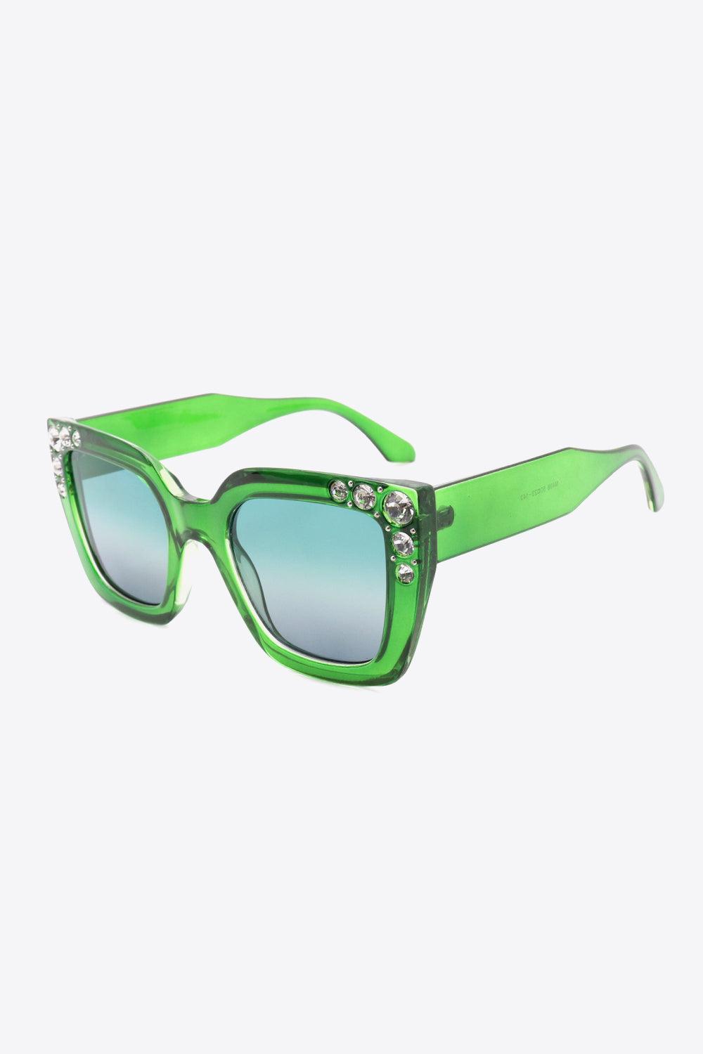 Inlaid Rhinestone Polycarbonate Sunglasses - Olive Ave