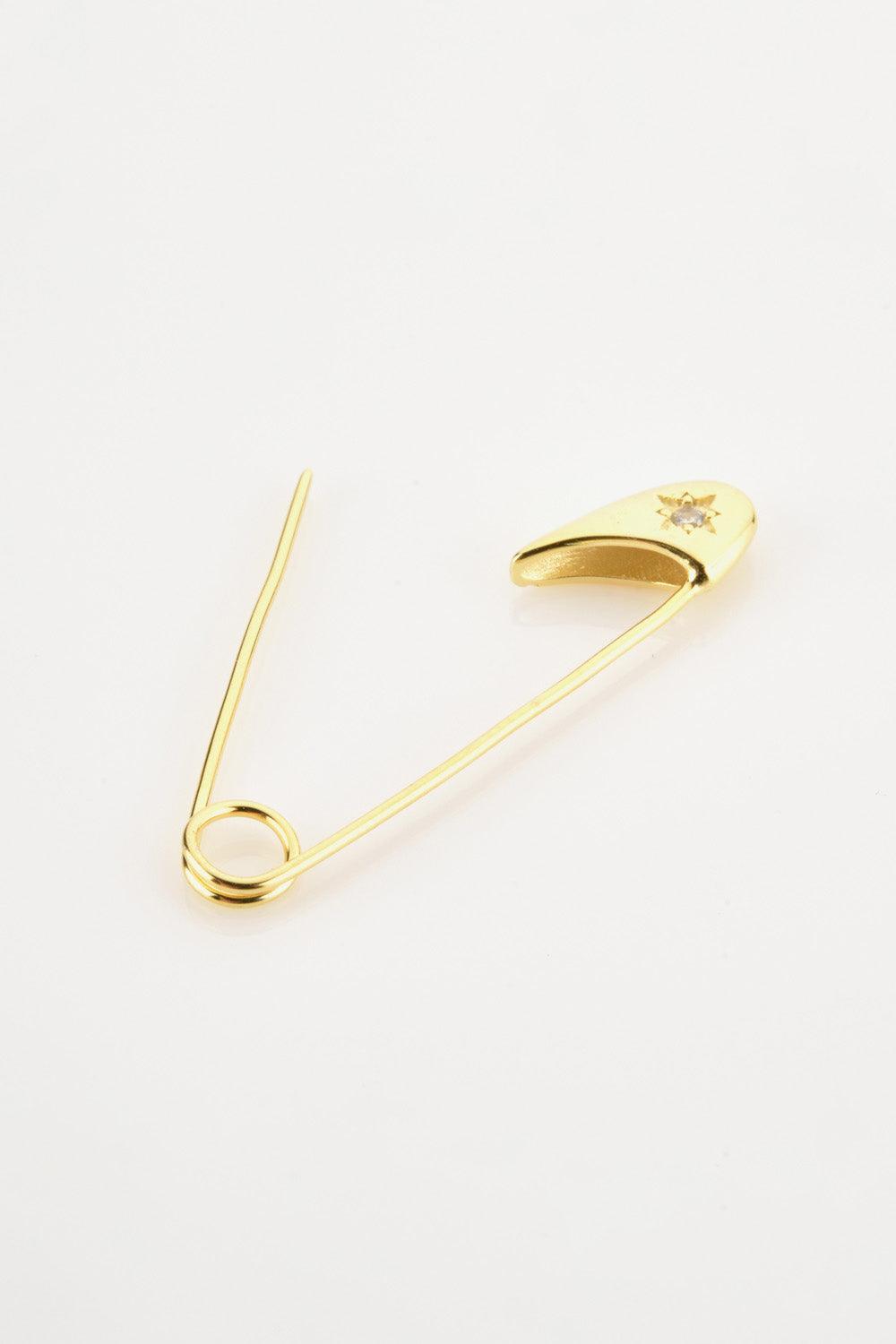Inlaid Zircon Single Safety Pin Earring - Olive Ave