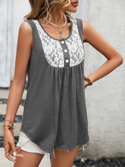 Lace Contrast Tank - Olive Ave