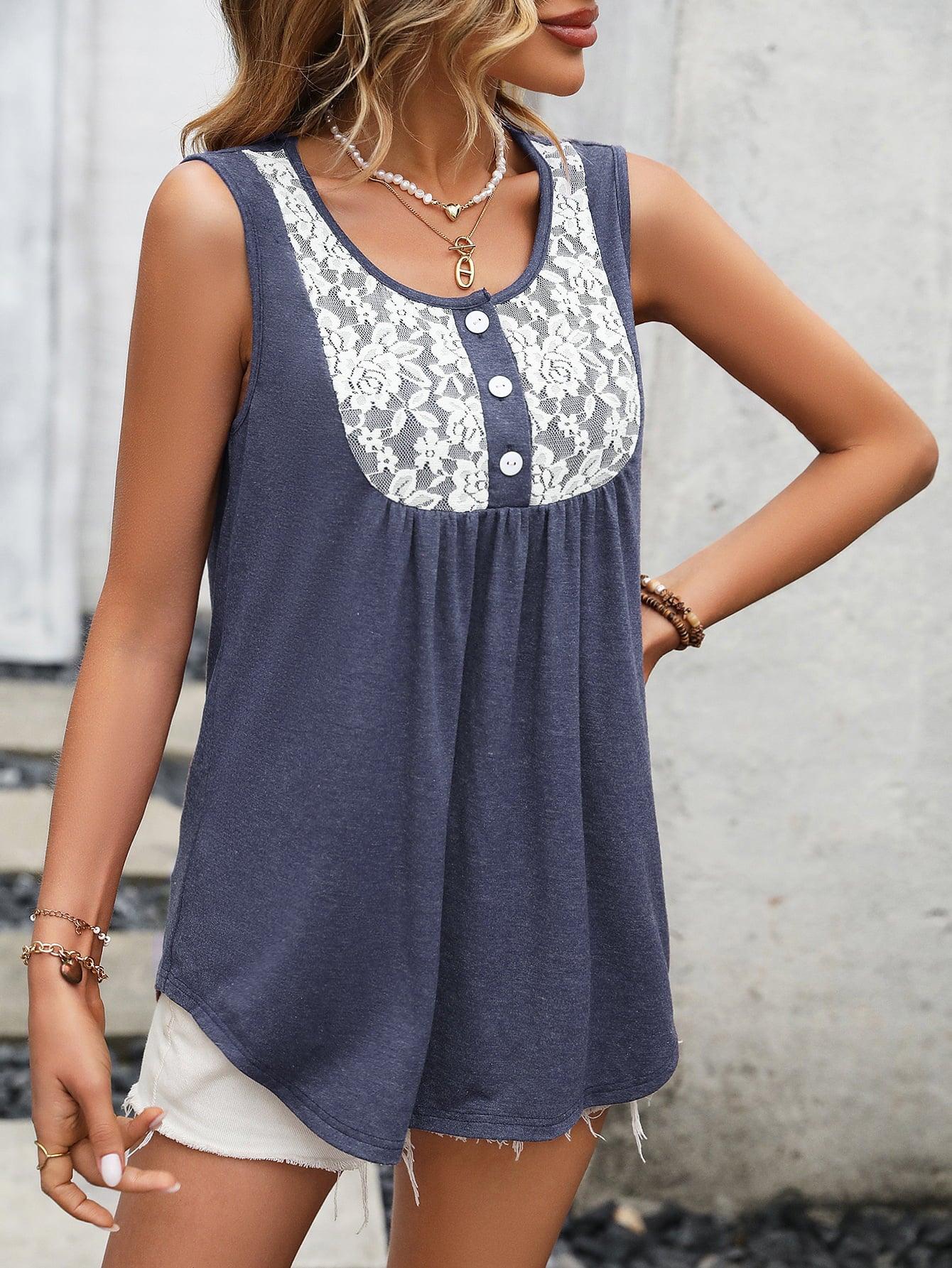 Lace Contrast Tank - Olive Ave